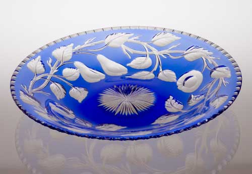Cased and engraved intaglio cut glass plate Stevens and Williams pear pomegranate