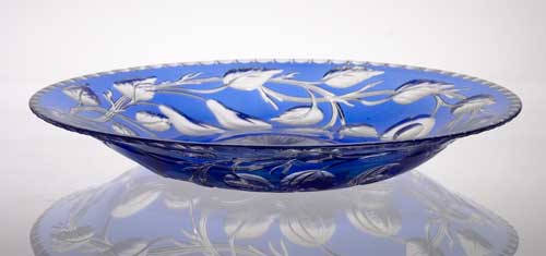Cased and engraved intaglio cut glass plate Stevens and Williams pear pomegranate